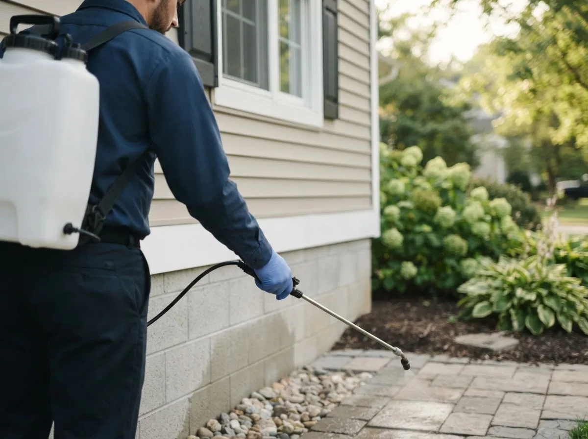 Pest control technician inspecting a home in Mountainburg, AR